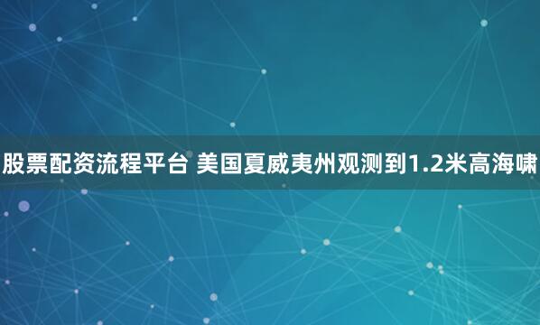 股票配资流程平台 美国夏威夷州观测到1.2米高海啸